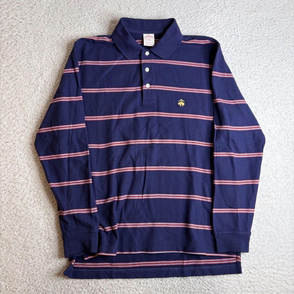 Brooks Brothers 346 Mens Small Navy Striped Performance Polo Striped Rugby